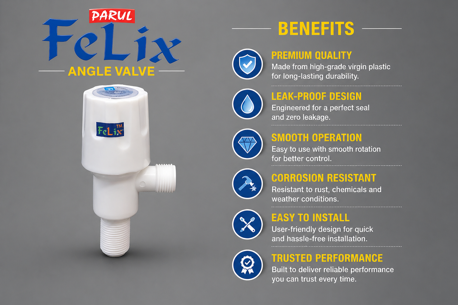 Felix Parul Angle Valve – Premium Leak Proof Plastic Valve - Image 2
