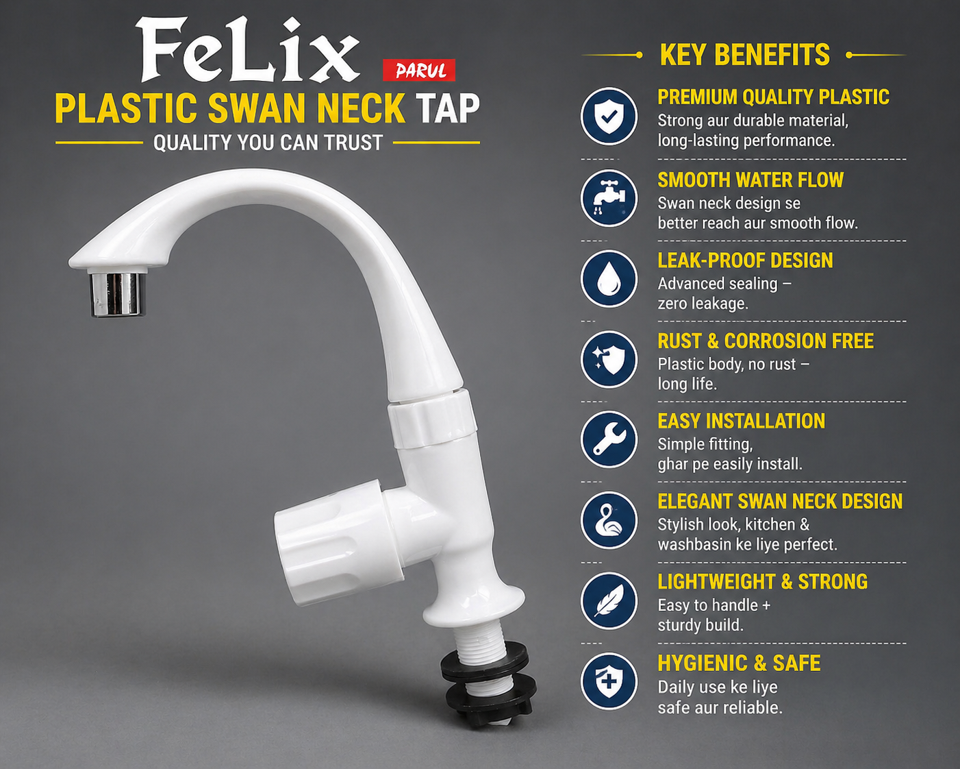 Felix Parul Swan Neck Tap – Premium Plastic Kitchen Faucet - Image 2