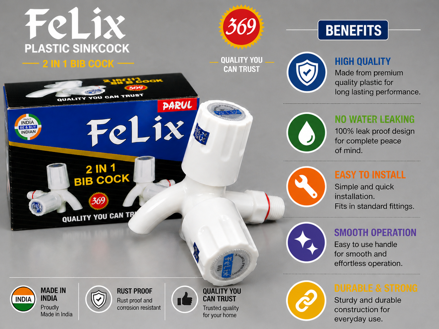 Felix 2-in-1 Plastic Sink Cock (Bib Cock) - Image 2