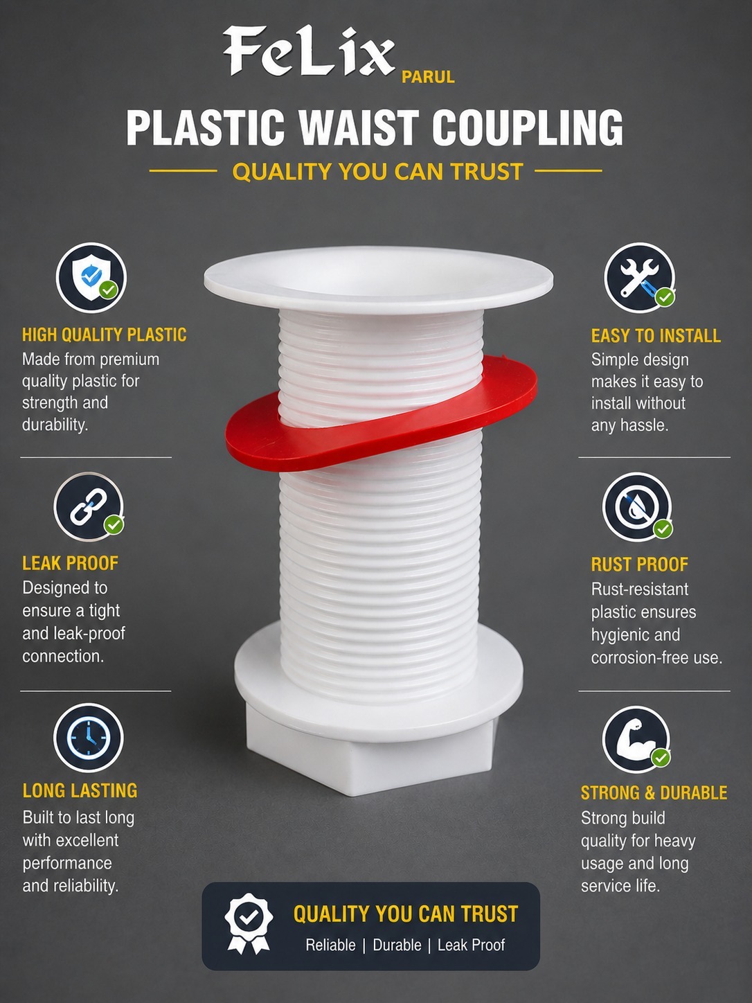 Felix Parul Plastic Waste Coupling – Leak-Proof, Rust-Free & Durable Basin Drain Connector - Image 2